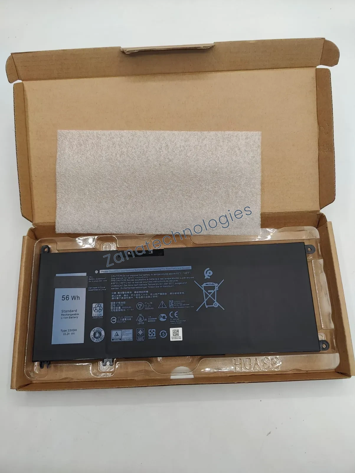 Angled view of the Dell 33YDH Battery
