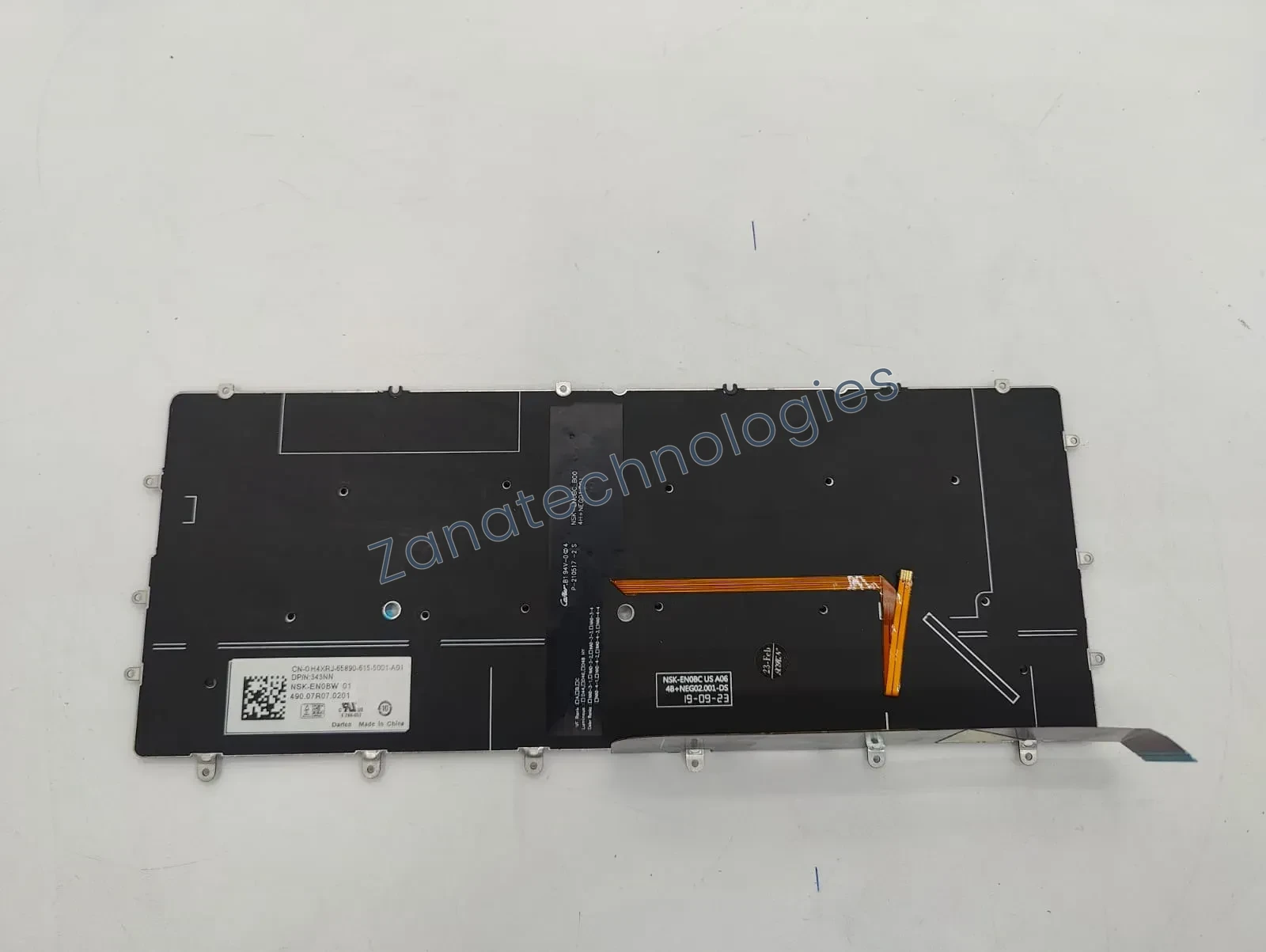 Angled view of the replacement non-backlit keyboard for Dell Inspiron 13 7000 Series