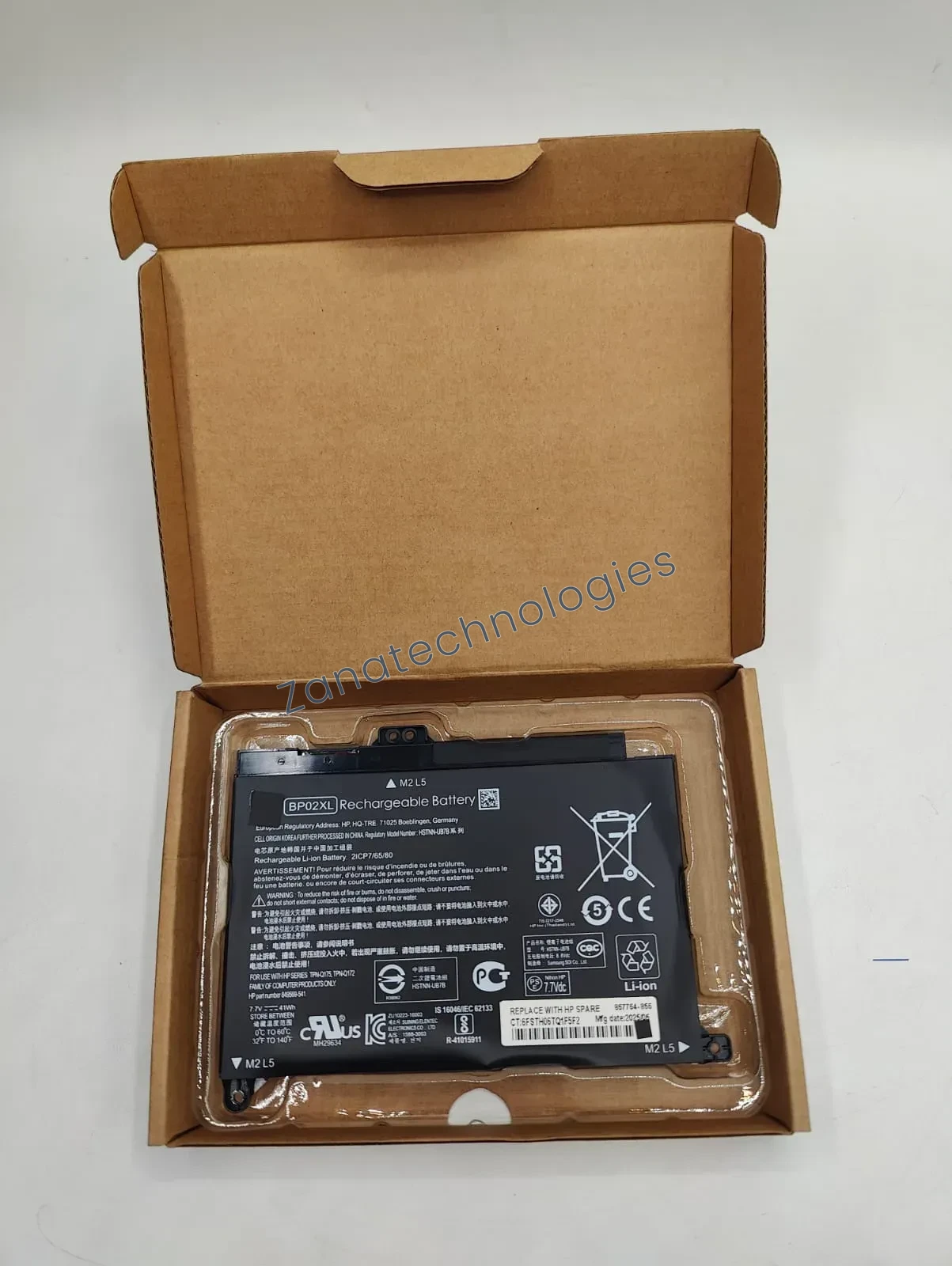 Angled view of the HP BP02XL Battery