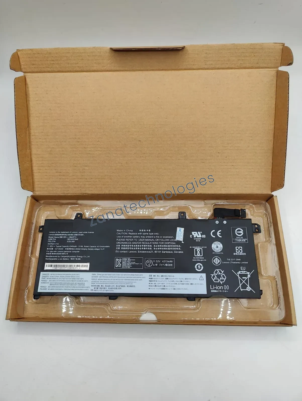 Angled view of the Lenovo L18M3P73 Battery