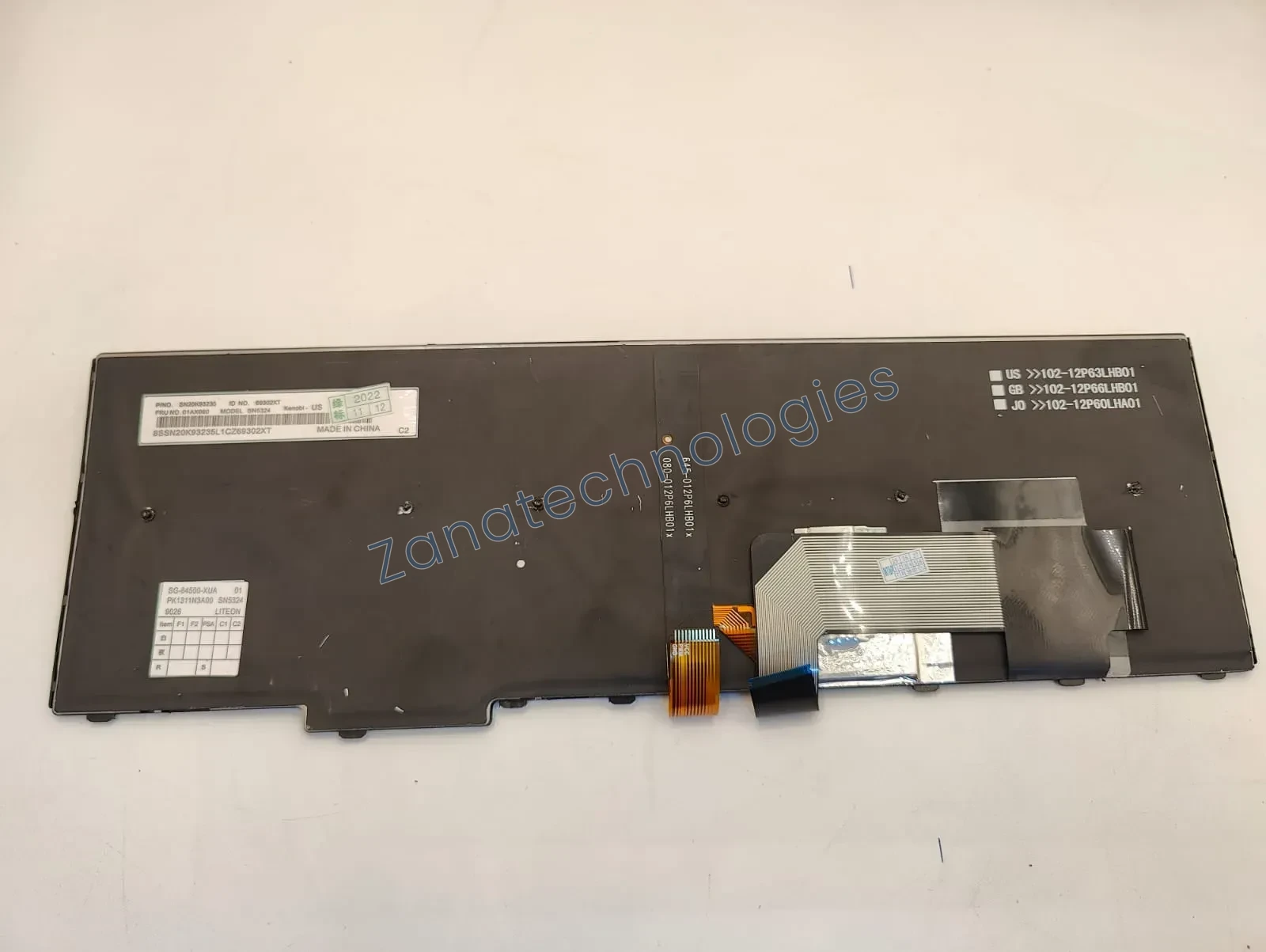 Angled view of the replacement backlit keyboard for Lenovo ThinkPad E531/E540