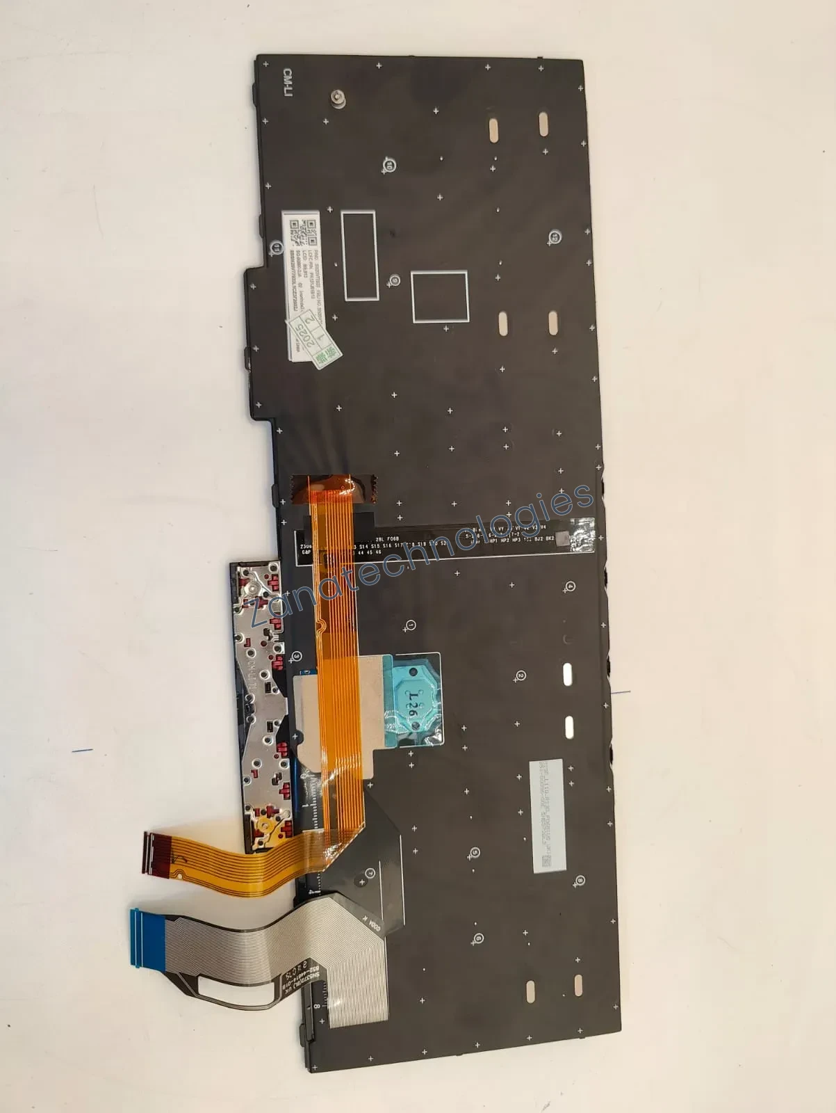 Angled view of the replacement non-backlit keyboard for Lenovo ThinkPad E580/E585/L580