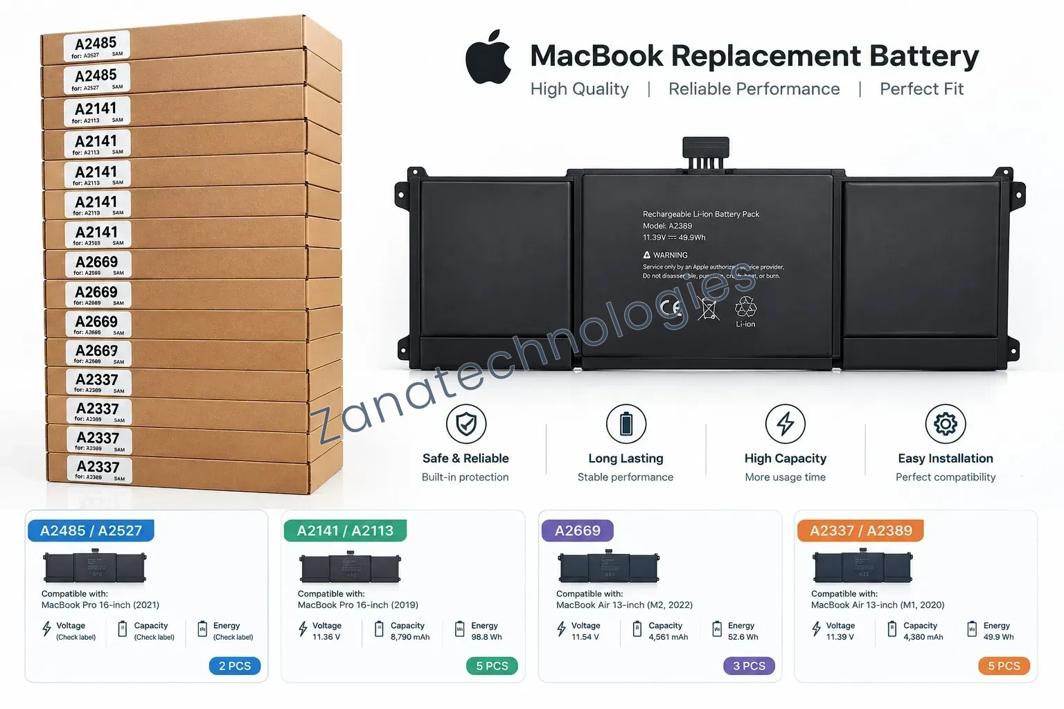Replacement MacBook battery, label view