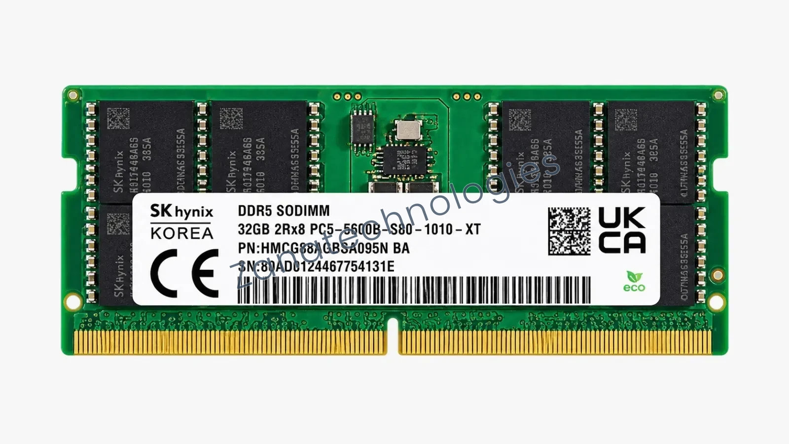 SK Hynix 32GB DDR5-5600 SODIMM laptop RAM, angled view